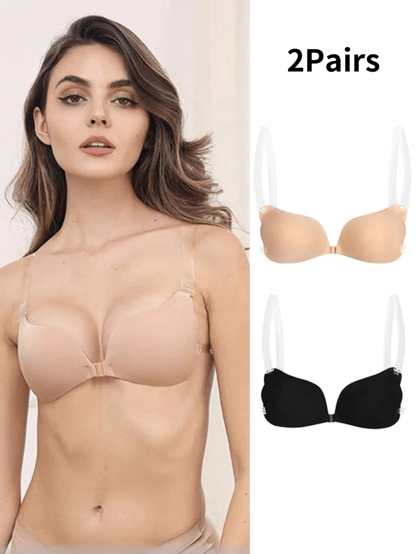 2pcs Set Lift Up Bras, Self-Adhesive Women's Bras, Suitable For Pairing With Wedding Dresses, Spaghetti Strap Dresses, Jumpsuits And Beach Vacation Wear | Women's Gift | Christmas And Valentine's Day Gift - Multicolor - View 1