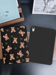 Funda protectora con diseño de oso negro y arco, adecuada para iPad 10.2", iPad Pro 11" (2021/2020/10a generación), iPad Mini 4/5/6, Galaxy Tab A8 10.5" (2022), con ranura para lápiz, anti-caída, soporte para tableta - Negro - Ver 3