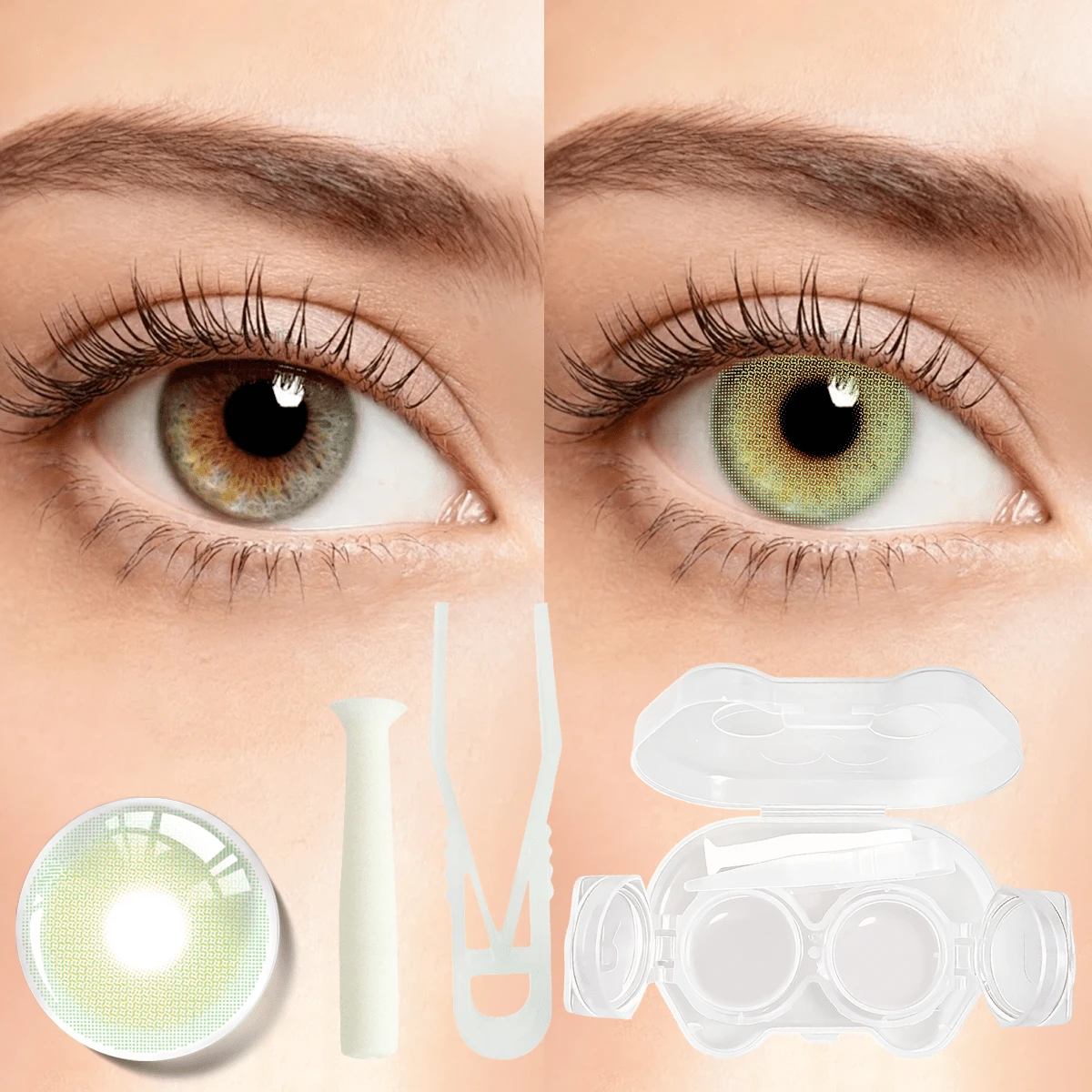 5 Pairs Of Colored Contact Lenses, With Options For Different Colors Color Contact Lenses For Annual Use For Eye Makeup, Role Playing, Festival Event Dress Up Halloween Costume Cosplay - 黃綠色 - 查看 1