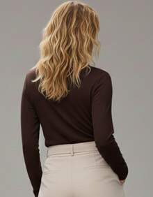 Women's Long-Sleeved Turtleneck Top With Base Layer - Rust Brown - View 2