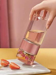 1个茶漏水瓶，双层玻璃水瓶带过滤器，散装茶叶浸泡器，便携式泡茶器，硼硅酸盐玻璃材质，防漏，独立茶叶隔层，适用于冷热饮，旅行、办公、居家使用，成人健康礼品 - 彩色 - 查看 2