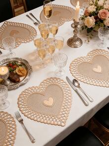 1-200pcs Gold Heart-Shaped PVC Placemats, Washable, Easy To Clean, Wipe-Clean, Non-Slip, Holiday Wedding Party Dining Table Decor - Multicolor - View 9