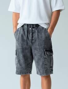 Men's Streetwear Cargo Shorts, Wide Leg, Baggy Style, Graphite Marble Pattern - 灰色 - 查看 5