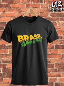Camiseta Copa do Mundo Futbol Bola Campo Seleção Brasileira Brasil Hexa Camiseta Camisa Blusa Unissex 100% Algodão Top Premium Streetwear Lançamento Envio Imediato!! Plus Size - Preto - Visão 1
