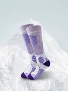 1雙加厚保暖滑雪襪，中性冬季加厚長襪，吸濕排汗防異味，適合戶外滑雪與登山運動，防滑保暖雪襪，護踝透氣長筒襪 - 紫色 - 查看 9