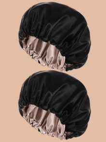 1pc Elastic Colored Knit Beanie Hat, Suitable For Everyday Wear,Summer,Beach,Holiday,Travel - 2 Pieces Black + Black - View 4
