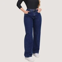 Women's Wide Leg Jeans, Graphite Gray, Simple, Casual, Cute, Elegant, Sensual, Boho, Jeans, Pockets, Button, Zipper, All Seasons - 深藍色 - 查看 6