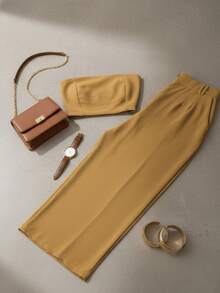 Women's Set High Waisted Wide Leg Pants And Cropped Top In Duna - Ocre - View 5