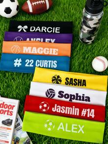 1/3/5件装,定制头带装饰,个性化发圈,定制球形图案+文字,可印制您的名字,适合团队和啦啦队装饰、生日派对礼物、闺蜜主题派对 - 彩色 - 查看 9