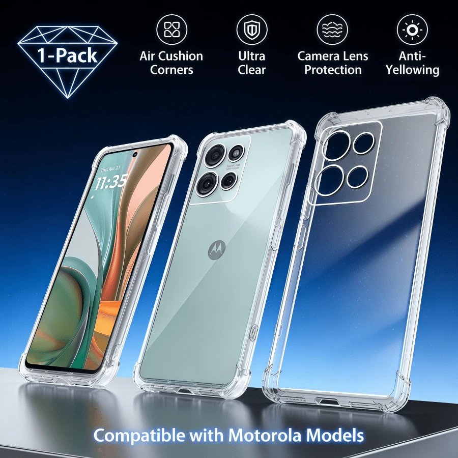1件裝透明Moto手機殼,適用於Moto Edge50 Neo/Moto G86/Moto G24/Moto G14/Moto E14/Moto G06,防震極簡時尚純色手機保護殼,親膚不刮花,防震防塵防靜電 - 無色 - 查看 1