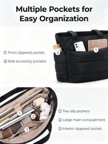 Women's Tote Bag, Lightweight & Fluffy Handbag Suitable For Travel, Work, Beach, Gym, Shopping, School Supplies, School Bag, School Handbag, School Tote Bag, School Bookbag, Back To School Bags, Large Capacity, Waterproof, Portable, Classic Casual, Suitable For Teen Girls Women College Students, Perfect For Back To School, First Day Of School, Tote Bags For School,College Essentials, Perfectly Matching With Fall Outfits Women,[US-Based Shipping]Spring Outfit Ideas, Valentine's Day Gifts, Gifts For Women, Gifts For Girls. - 黑色 - 查看 5