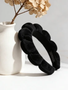 Black Twist Sponge Hairband For Women Lightweight Terry Cloth High Skull Top Head Hoop Durable Non-Fading Hair Accessory For Face Cleansing, Makeup & Daily Hairstyling Portable Headband Ideal For Home Use, Travel & Gym Beauty Essentials Perfect For All Hair Types - 黑色 - 查看 1