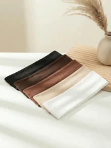 1/5条装女士波西米亚风防滑发带，适合瑜伽、跑步、健身和洗脸 - 柔软弹力吸湿排汗纯色休闲发带，四季皆宜，女士女孩发饰（棕色）头巾 - 彩色 - 查看 3