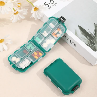 Estuche portátil de doble capa para pastillas, caja de almacenamiento de medicina sellada y transparente de 10 compartimentos, organizador de viaje compacto con tapas individuales