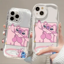 Disney What Lilo And Stitch Patterned Phone Case Featuring Cute Characters And Star Accents. Compatible With IPhone 17, 16, 15, 14, 13, 12, And 11 Pro Models, With Shockproof Protection. A Delightful Gift For Family, Friends, Birthdays, Spring Festival, Holidays, Boyfriends, Girlfriends, And Valentine's Day. - trắng - Xem 1
