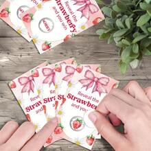 50张草莓主题刮刮卡，草莓主题婴儿派对刮刮卡 - 粉色 - 查看 3