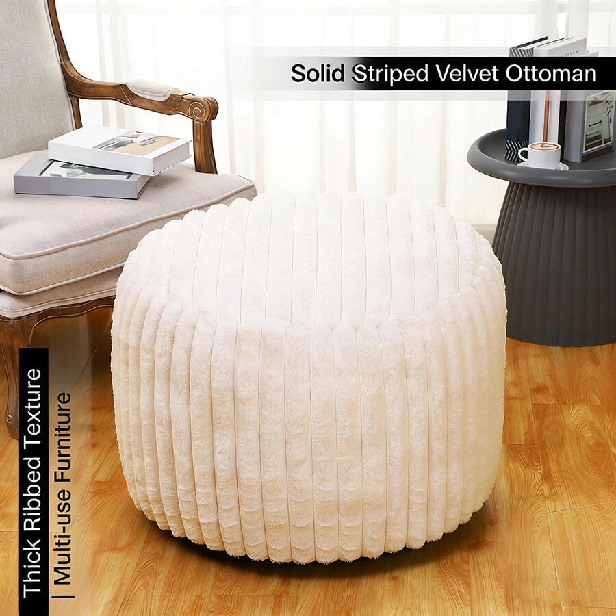 1 件装柔软灯芯绒脚凳套，高 15 英寸 x 直径 20 英寸 - 毛绒圆形蒲团套，适用于客厅/卧室，兼具保护和装饰功能。 - 米色 - 查看 1