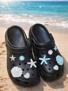 10pcs Cute Summer Beach Theme Starfish & Seashell Resin DIY Shoe Charms, Suitable For Garden Shoes, Sandals, Valentine's Day Gift - Transparent - View 1