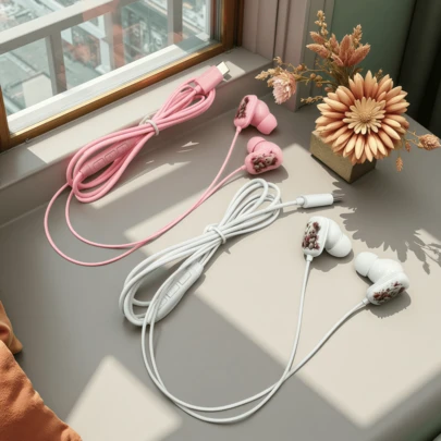 全新款式，黑/白/粉/橙四色可选，数码智能设计，新款熊兔组合造型，完全兼容Type-C接口，全入耳式有线耳机，带音量调节功能、内置麦克风，高清通话，音乐耳机，学生耳机，兼容苹果、OPPO、vivo等手机。