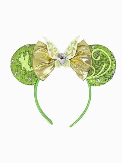 1pc Cartoon Mouse Ear Headband, Green Glitter Elf Ear Headband, Fairy Wing Hair Accessory, Shiny Festival Party Essential, Suitable For Student Parties, Costume Parties, Role Play, Theme Parks, Great Gift For Various Occasions, Unisex, Fit For Princess Cosplay, Birthday Celebration And Christmas Party (Color And Style Sent Randomly)