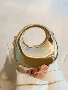 新款亚克力手提包，时尚手拿包，个性化新月形女士晚宴包，带肩链 - 金色 - 查看 3