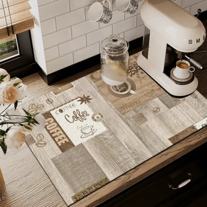 1 pièce Tapis absorbant de séchage de vaisselle avec motif thème café, tapis absorbant pour comptoir de machine à expresso, tapis de drainage d'évier, tapis absorbant pour robinet, tapis pour tasse d'évier, décoration d'intérieur, accessoires de cuisine et de salle de bain