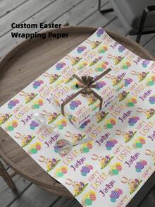 1pc Customized Easter Themed Wrapping Paper, Personalized Name Gift Packaging, Spring Holiday Design With Rabbit & Egg Patterns, Customizable Name Printing, Decorative Gift Wrapping Paper For Easter Celebration And Spring Holidays, Available In 2 Sizes, High-Quality Paper Suitable For Gift Boxes, Bags And Parcels - Easter Style 1 - View 2