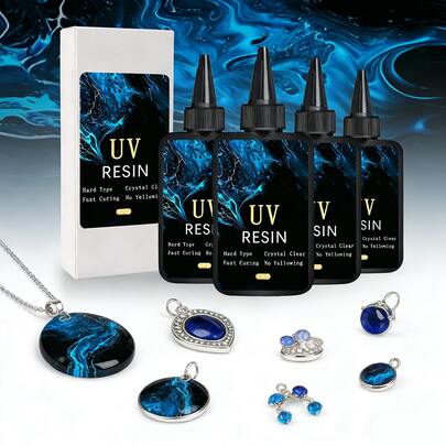 400克/300克/200克/100克 晶莹剔透的硬质UV树脂，升级配方 - 快速UV固化，适用于珠宝制作、工艺装饰透明胶水，阳光激活