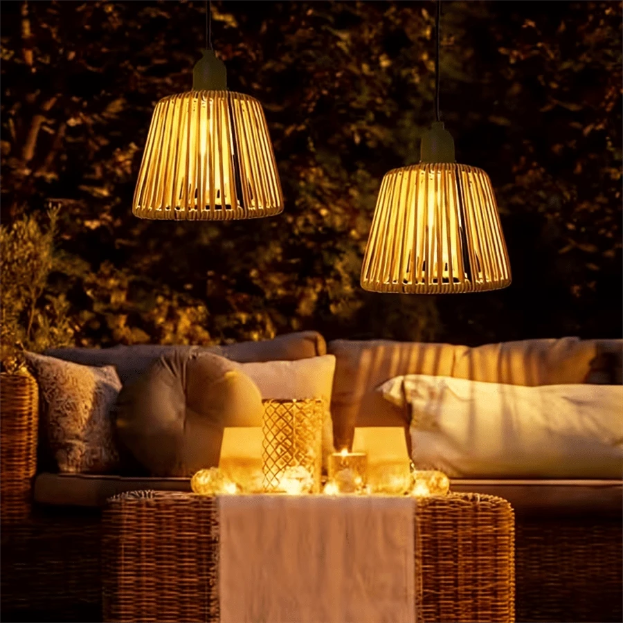 1件手工编织藤条吊灯，悬挂式吊灯，日式藤灯，波西米亚风格，电池供电，适用于厨房、餐厅、客厅、卧室、走廊、入口和露台（不含电池） - 電池盒 - 查看 1