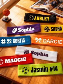 1/3/5件装,定制头带装饰,个性化发圈,定制球形图案+文字,可印制您的名字,适合团队和啦啦队装饰、生日派对礼物、闺蜜主题派对 - 彩色 - 查看 8