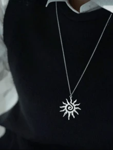 1 chiếc dây chuyền dài mặt dây chuyền hình mặt trời phóng đại bằng thép không gỉ màu bạc, không phai màu, thời trang và phù hợp để đeo hàng ngày, đi biển, du lịch. - Bạc - Xem 1