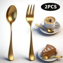 2/6/12/24 piezas Juego de cucharillas de té y tenedores de postre de acero inoxidable - Elegantes cucharas de café, cucharas de postre, tenedores de pastel, tenedores de fruta - Pulido espejo premium, apto para lavavajillas - Juego de cubertería perfecto para el hogar, la cocina, la cafetería, el té de la tarde, San Valentín, la boda y la fiesta de cumpleaños - Dorado - Ver 11