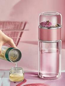 1个茶漏水瓶，双层玻璃水瓶带过滤器，散装茶叶浸泡器，便携式泡茶器，硼硅酸盐玻璃材质，防漏，独立茶叶隔层，适用于冷热饮，旅行、办公、居家使用，成人健康礼品 - 彩色 - 查看 1