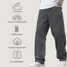 Balloon Pants, Men's Baggy Wide-Leg Jeans, Streetwear, Graphite Gray - Xám than chì - Xem 3