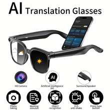 AI Smart Video Glasses, Equipped With An 8-Megapixel Camera, Support 4K HD Video Recording, Wireless Connectivity And Wi-Fi Transmission, AI Chat With ChatGPT Model, Wireless Calling And Music Playback, Real-Time Translation Device, AI Assistant And Meeting Recorder. Compatible With IOS/Android Systems, Lightweight Design, Extended Battery Life Supports Video Calls And Instant Recording. Professional Recording Device, Portable Camera, Ideal For Travel, Meetings, Driving, And Outdoor Sports Scenarios. Perfect Holiday Gift. - 黑色 - 查看 12
