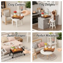 7pcs/Pack Miniature Dollhouse Creative Tray Set, Realistic Coffee, Bread Tray, Potted Plant Model DIY Props - Multicolor - View 4