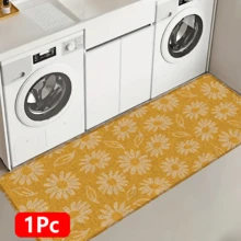 1pc Daisy Pattern Printed Linen Kitchen Rug, Doormat, Bath Mat, Hallway Mat, 3D Floral Rectangle Carpet For Living Room, Bedroom, Corridor, Bathroom, Laundry Room - Polyester, Indoor Outdoor Home Decor - Coffee Brown - View 14