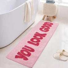 1pc Pink Rose Contrast Color "YOU LOOK GOOD" Doormat, Sweet Pink Rose Contrast With Inspiring English Phrase, Creates Energetic And Girly Atmosphere, Suitable For Bathroom, Bedroom Bedside And Other Scenes, Bathroom Mat, Bath Rug, Door Mat, Small Rug, Carpet, Doormat, Home Decor, Area Rug, Outdoor Mat, Area Carpet, Bedroom Carpet, Machine Washable Rug - Multicolor - View 1