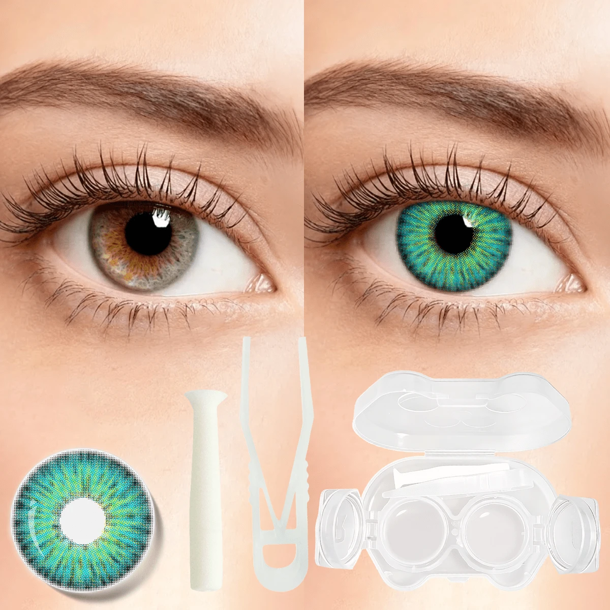 5 Pairs Of Colored Contact Lenses, With Options For Different Colors Color Contact Lenses For Annual Use For Eye Makeup, Role Playing, Festival Event Dress Up Halloween Costume Cosplay - màu xanh lá - Xem 1