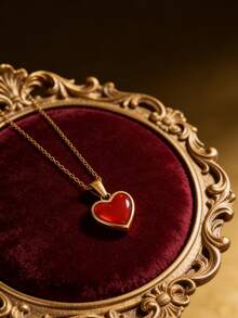 一條優雅的不銹鋼項鍊,配有丙烯酸鑲嵌不規則心形吊墜,鍍18k金,適合日常穿著或派對,作為節日送給女性的完美禮物 - 金黃色 - 查看 10