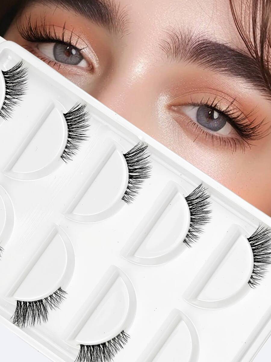 New 5 Pairs Semi-Strip False Eyelashes, Fluffy Half-Eye Lashes, Half-Length False Eyelashes - White - View 1