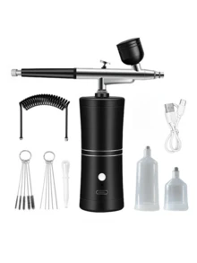 1 Set Cordless Airbrush Kit, With Detachable Extension Hose, 0.3mm Dual-Action Airbrush, 3 Jars, Cleaning Brush, USB Cable, Air Compressor, 0.3mm Micro Spray Nozzle, 1000mAh Rechargeable Battery, Home Use High Pressure Sprayer, Moisturizing Atomizer, Suitable For Model, Nail Art, Auto Painting, Beauty Spraying Tools, DIY Crafts Gift - Multicolor - View 12