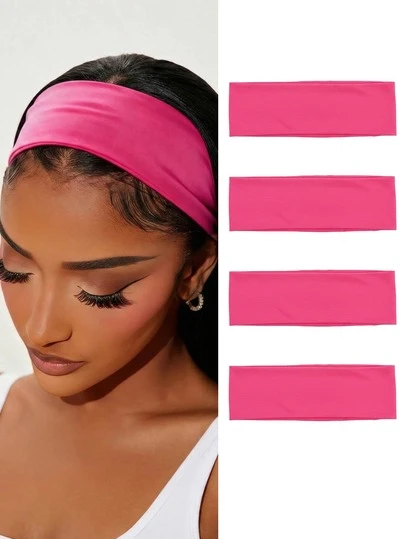 1/4pcs Bohemian Style Non-Slip Headbands For Women, Suitable For Yoga, Running, Workout And Face Washing, Soft Comfortable Absorbent Elastic Headband, Solid Color Casual Style, Suitable For All Seasons, Women & Girls Hair Accessories (Pink)