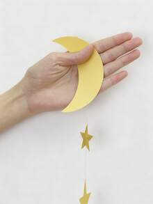 1pc Gold Moon & Star Floral Wreath, Hanging Paper Garland Decor, Boho Style Party Decoration, Suitable For Bedroom, Living Room, Nursery, Boho Theme Events, Holidays, Wall Hanging - Multicolor - View 5