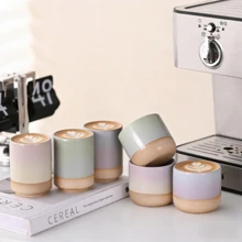 Macaron Ombre Ceramic Latte Cup - Soft Color Block Coffee Mug Suitable For Home And Office - Multicolor - View 2