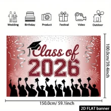 2D Flat, 1pc 2026 Graduation Banner, Red & Gold Party Decor With Confetti, Balloons And "Congrats Graduates" Text, Suitable For Photo Booth Backdrop, Multipurpose Decoration, Holiday Gift, Polyester Material, No Power Required - Multicolor - View 7