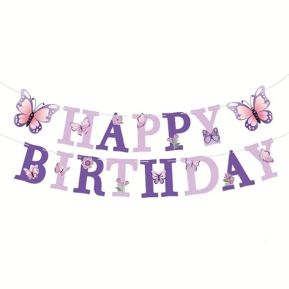 1 Set Charming Purple "Happy Birthday" Party Banner With Butterfly & Floral Accents - Butterfly Theme Party Decorations Hanging Garland, Spiral Decor, Wall Decor, Thick Paper - Suitable For Birthday Party, 1st Birthday, 18th Birthday, 30th Birthday, Anniversary, Room Decor, Party Backdrop, Birthday Banner, Birthday Gift, Party Supplies, Anniversary, Door Decor, Window Decor, Classroom Decor, Outdoor Decor, Bachelorette Party, Photography Props, Birthday Present