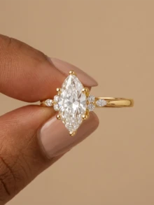 1pc Women's 925 Sterling Silver Shiny Elegant Horse Eye Ring, Eternal Wedding Engagement Ring, Fashionable Jewelry Gift - Gold - View 1