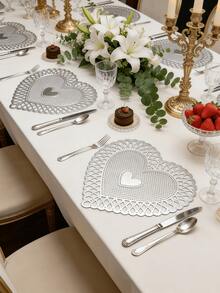 1-200pcs Gold Heart-Shaped PVC Placemats, Washable, Easy To Clean, Wipe-Clean, Non-Slip, Holiday Wedding Party Dining Table Decor - Multicolor - View 10