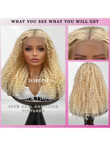 34英寸深波浪蕾丝前假发，混合真人发丝，13x4高清蕾丝前假发，预先拔毛的巴西卷发真人发假发，200密度无胶前额假发，适合，#613 Blode - S613 - 查看 2